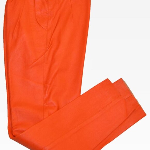 Women’s Black Soft Leather Pleated Dress Pants with Open Hem Plus Size 16 Colors - Picture 8 of 16